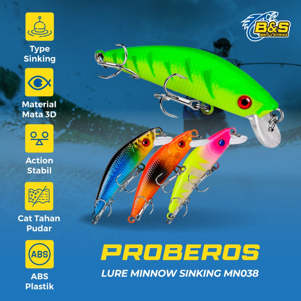 PROBEROS Umpan Pancing Lure Minnow 8g/7cm Minnow Sinking MN038