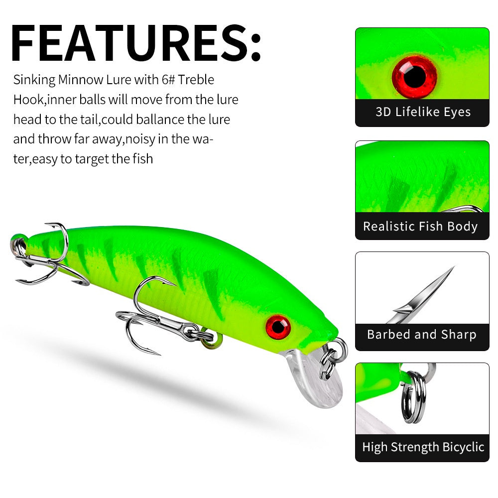 PROBEROS Umpan Pancing Lure Minnow 8g/7cm Minnow Sinking MN038