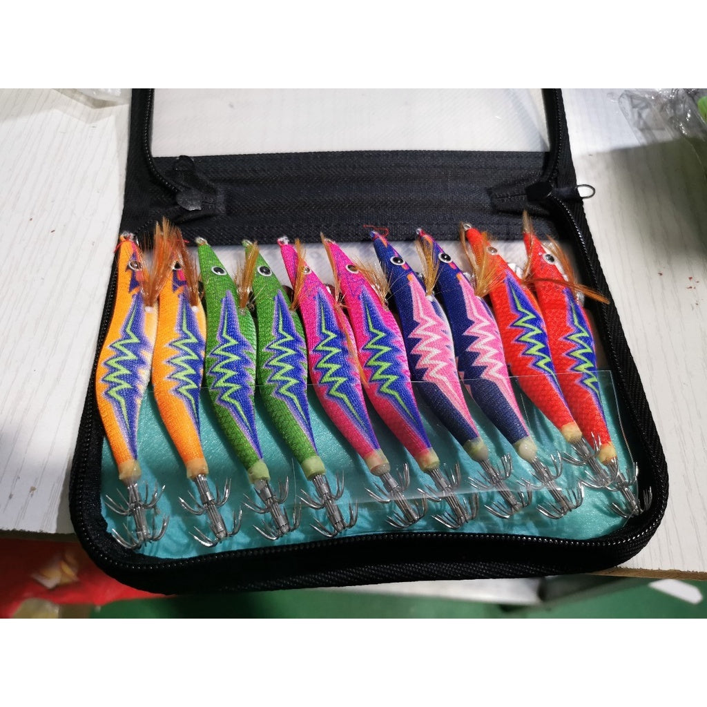 Lure Egi 1 set isi 10pcs & 5pcs umpan mancing cumi bentuk udang LE011