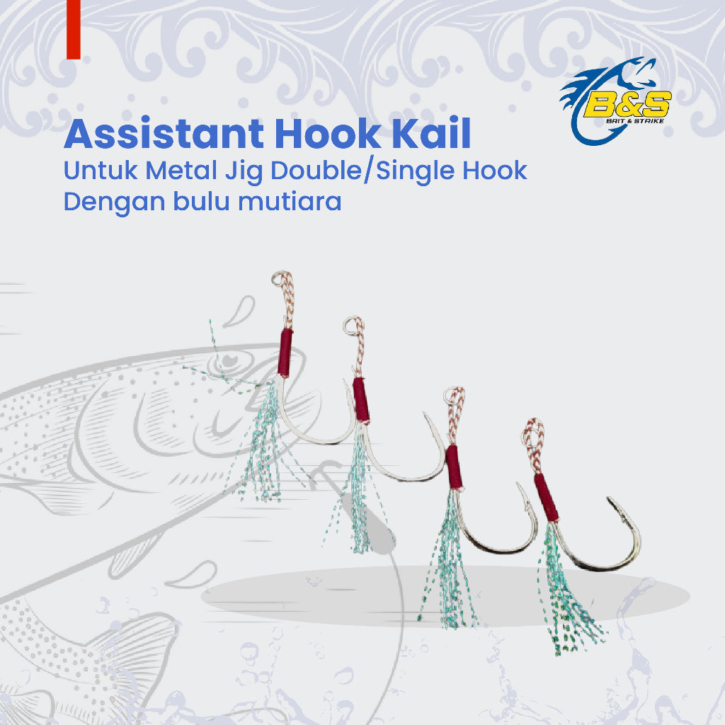 Assistant Hook Kail Metal Jig Double/Single Hook dengan bulu mutiara H001