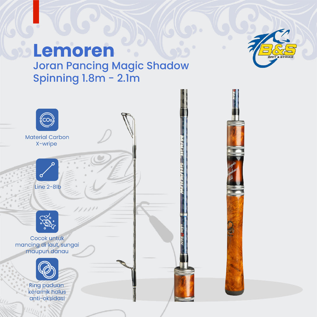 Joran Pancing LEMOREN Magic Shadow 1.8M / 1.98M / 2.1M Joran Spinning Bahan Karbon X-wripe Kuat JP006