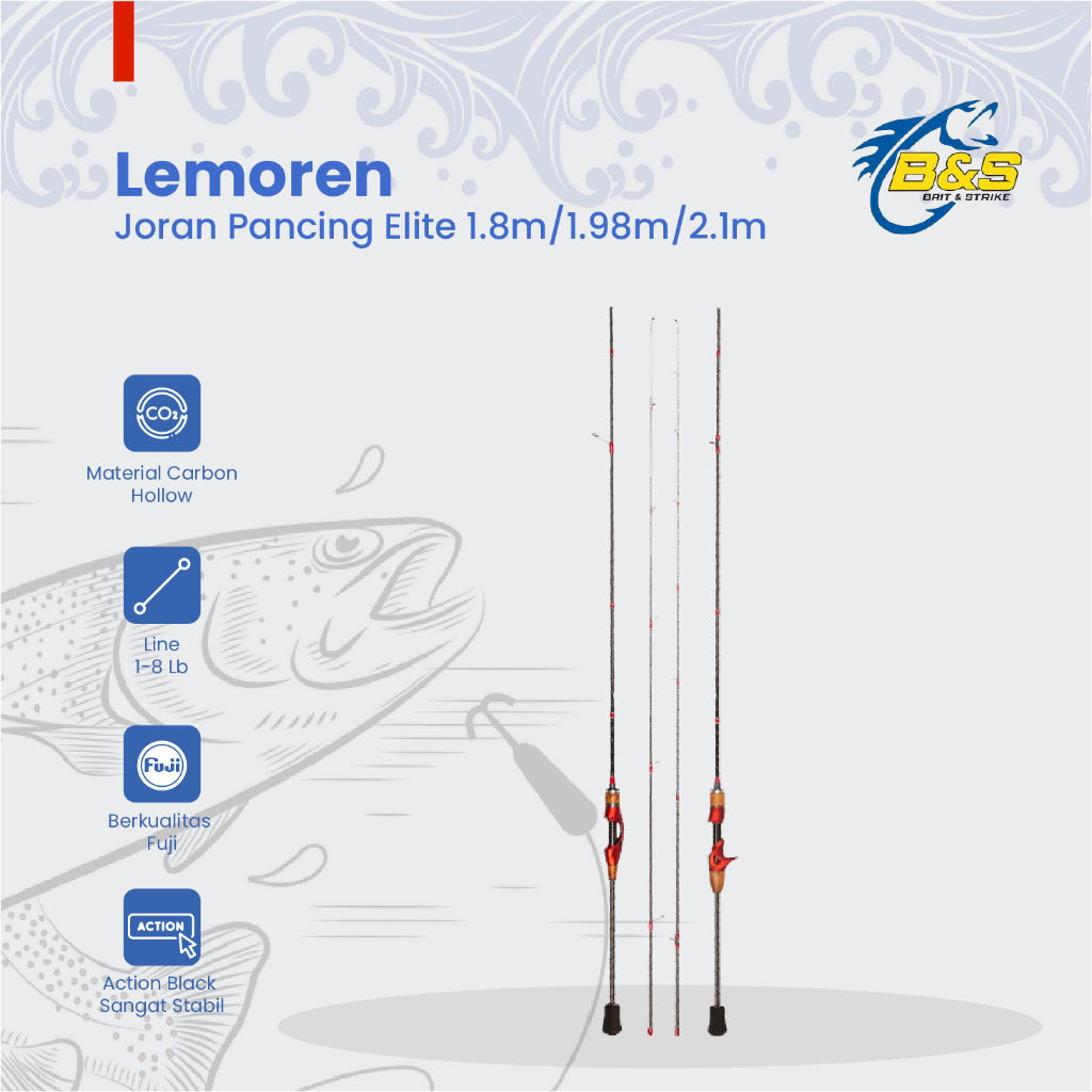 Joran Pancing Lemoren ELITE 1.8m/1.98m/2.1m Joran Karbon X-wripe kuat JP007