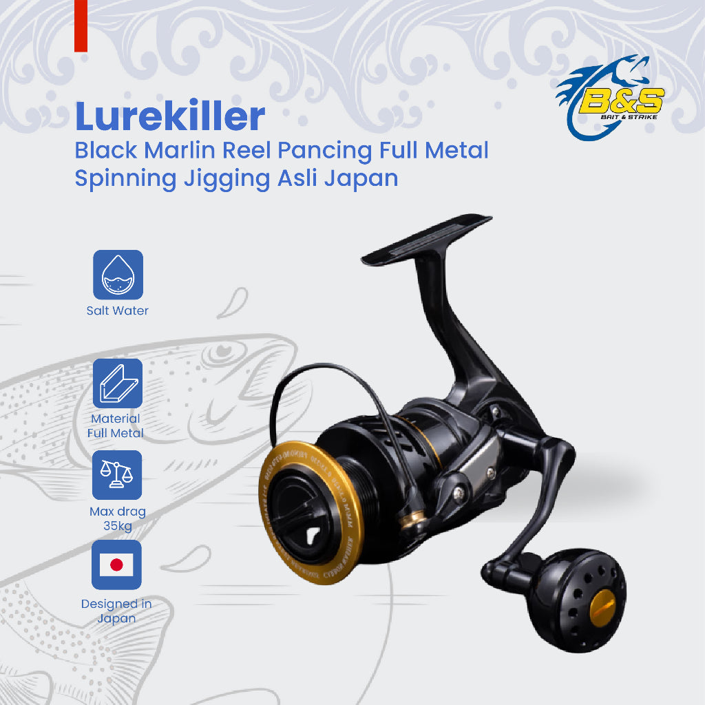 Lurekiller BLACK MARLIN SW4000XG SW5000XG SW6000HG SW10000HG Reel Pancing Full Metal Spinning Jigging asli jepang 35KG PE5 Drag SaltWater RP024