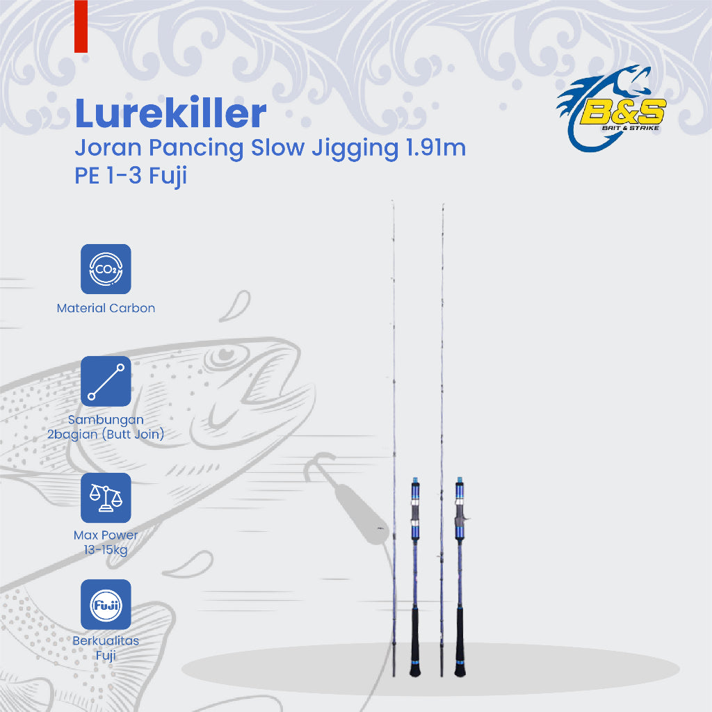 Lurekiller Joran Pancing Slow Jigging III 1.91M PE 1-3 joran jigging Fuji bahan carbon Hi-power X JP017