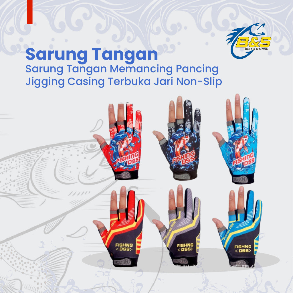 Sarung Tangan Memancing Pancing Jigging Casing Terbuka Jari Non-Slip ST001