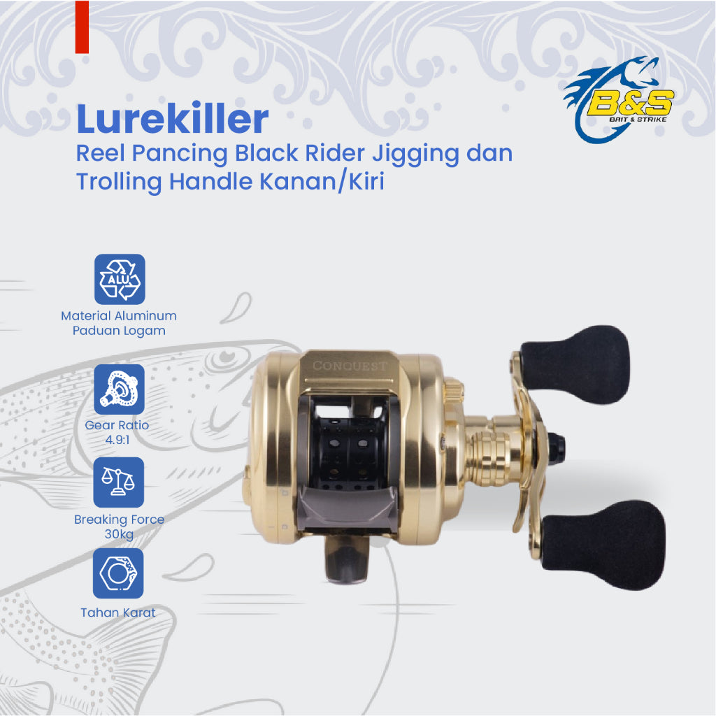 Reel Pancing Lurekiller Black Rider CQ200/CQ201 Reel jigging dan trolling handle kanan/kiri RP007