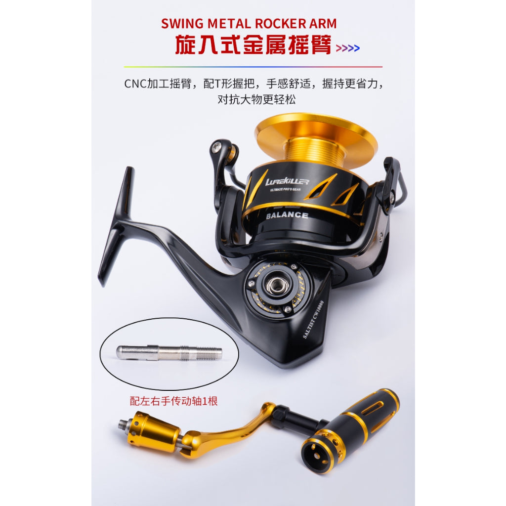 Reel Pancing Lurekiller Saltist asli jepang CW10000/CW10000H terdapat 2 Handle Bulat dan bentuk T dalam 1 BOX Max Drag 35kg RP015