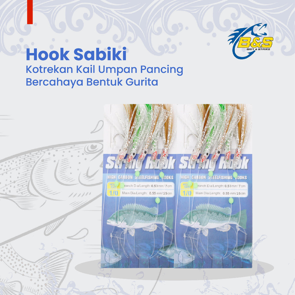 Kail Pancing sabiki Umpan Pancing Bercahaya Gurita 5 Hook Sabiki Kotrekan KU004