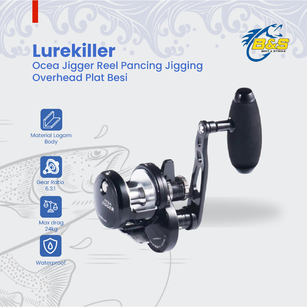 Lurekiller OCEA JIGGER Reel Pancing OH 1500HG/1501HG 24Kg Reel Pancing Jigging Overhead Plat Besi RP023