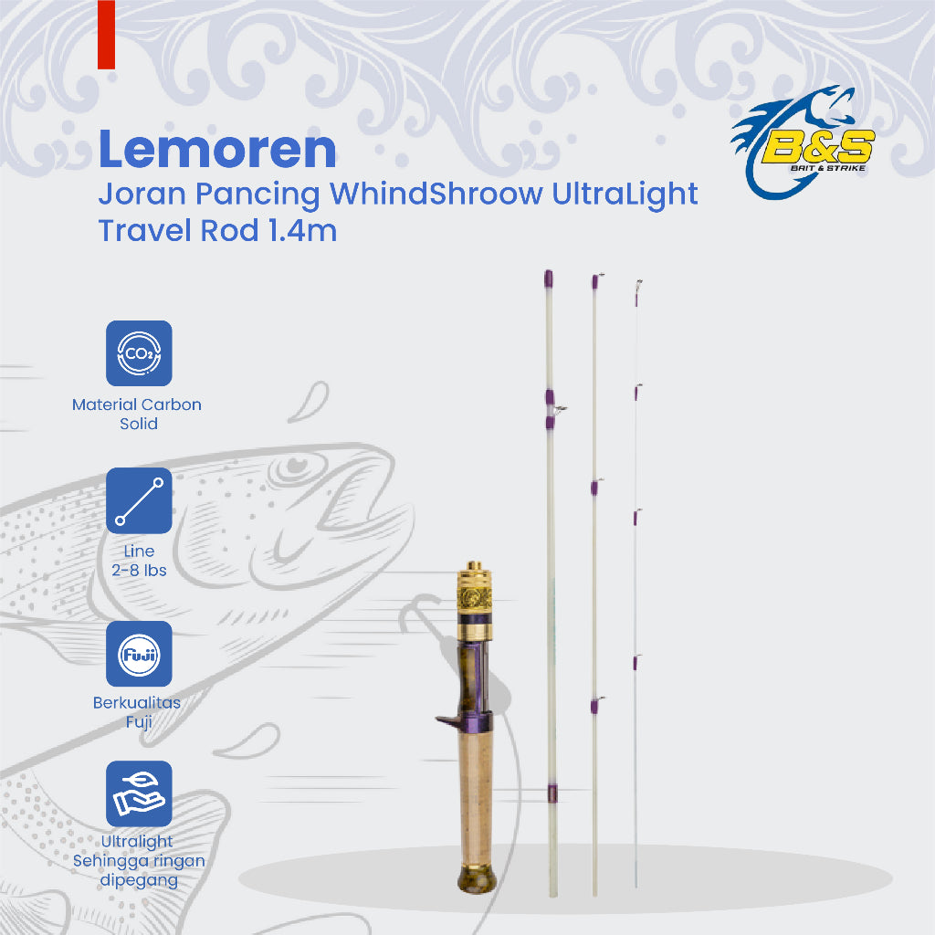 Joran pancing LEMOREN WHINDSHROOW 1.4m UL Travel Rod UltraLight Carbon Solid JP015