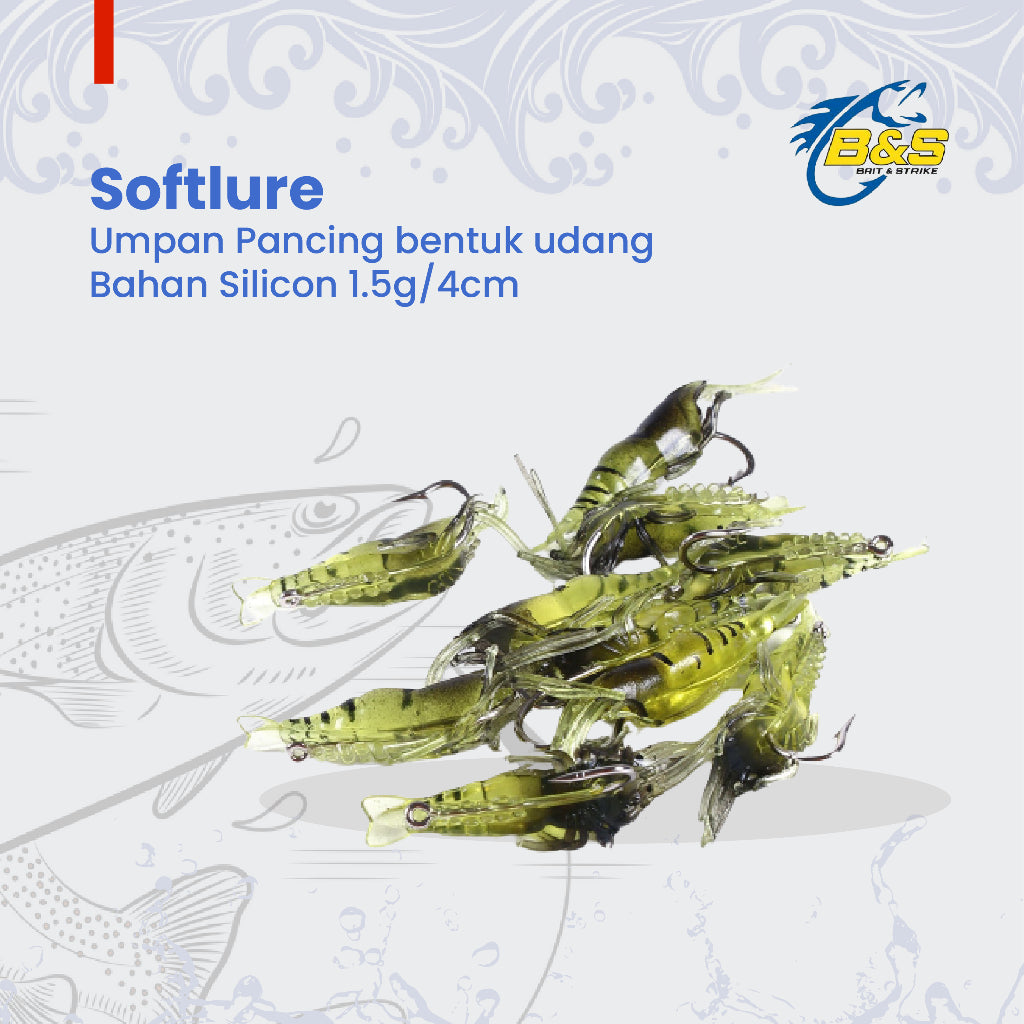5pcs Umpan Pancing softlure bentuk udang 1.5g/4cm softlure bahan silicon lembut MN105