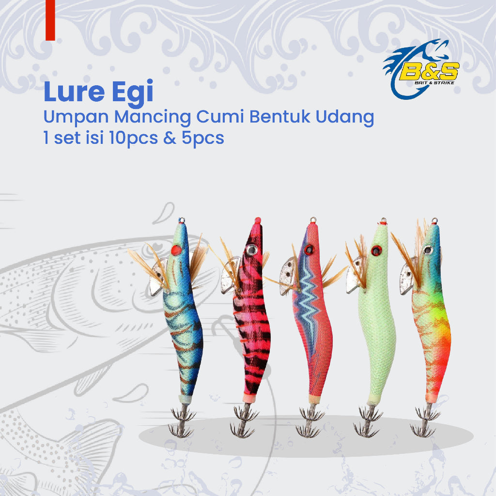 Lure Egi 1 set isi 10pcs & 5pcs umpan mancing cumi bentuk udang LE011