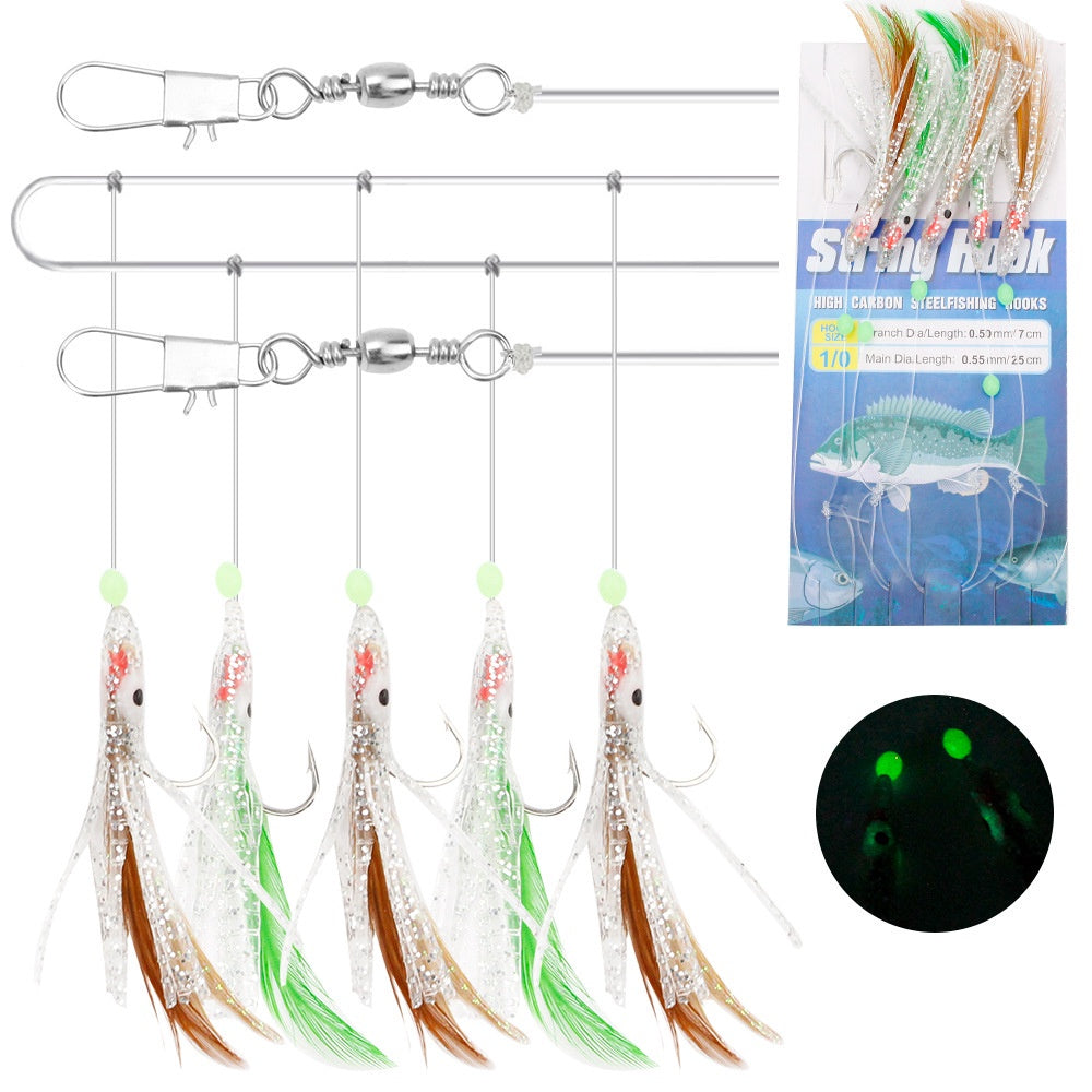 Kail Pancing sabiki Umpan Pancing Bercahaya Gurita 5 Hook Sabiki Kotrekan KU004