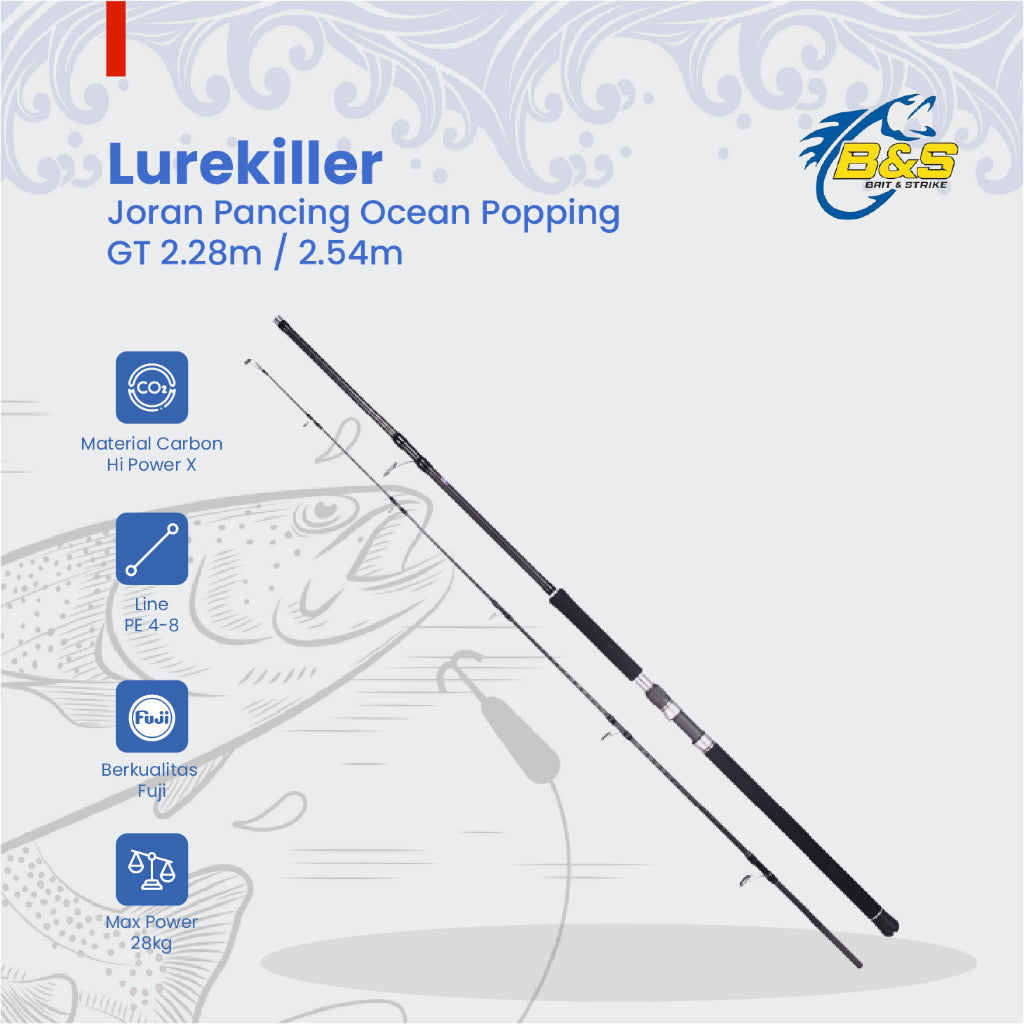 Joran Pancing Lurekiller Ocean Popping GT 2.28m / 2.54m PE4-8 Jig 60-160g Joran popping karbon Max power 28kg JP016