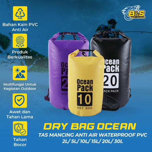 Dry Bag Ocean Tas Mancing anti air 2L/5L/10L/15L/20L/30L Tas WATERPROOF PVC portabel multifungsi TM175