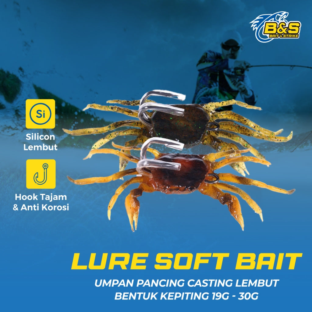Umpan pancing softlure bentuk kepiting 19g/30g 8cm/10cm umpan casting bahan silikon lembut UK091