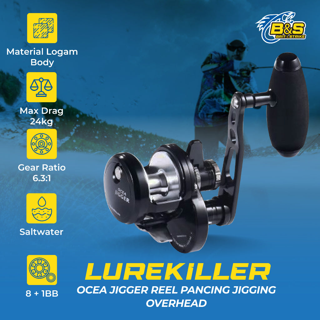 Lurekiller OCEA JIGGER Reel Pancing OH 1500HG/1501HG 24Kg Reel Pancing Jigging Overhead Plat Besi RP023