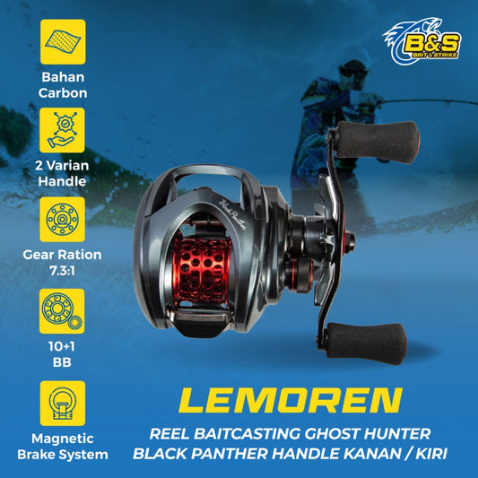 Reel BaitCasting Lemoren GhostHunter Black Panther BP208L Handle Kanan/Kiri RP004