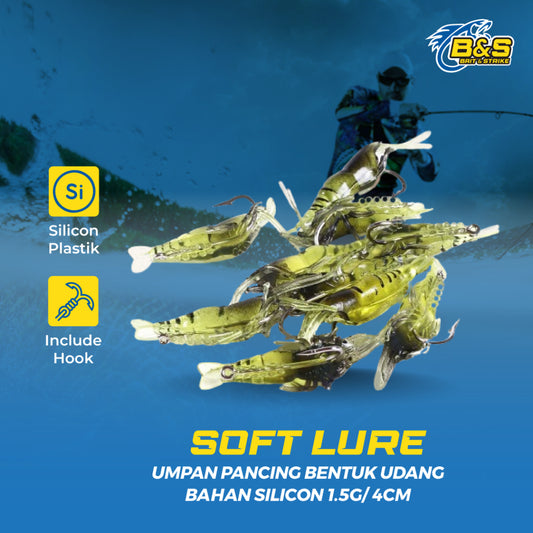 5pcs Umpan Pancing softlure bentuk udang 1.5g/4cm softlure bahan silicon lembut MN105