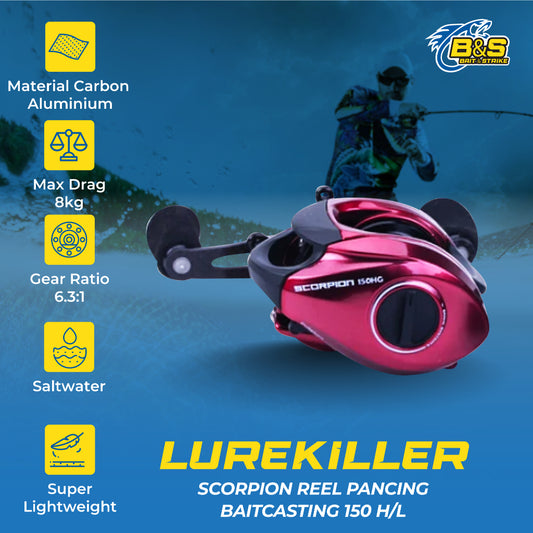 Reel Pancing Baitcasting Lurekiller SCORPION 150 H/L reel BC aluminium Spul 11+1BB 158G RP012