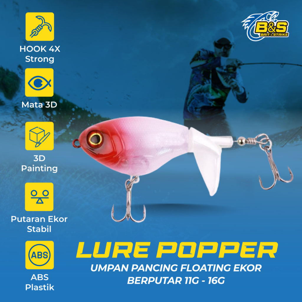 Umpan Pancing Lure popper Floating Ekor berputar 11g/16g Lure propeller tractor long cast Pensil MN127