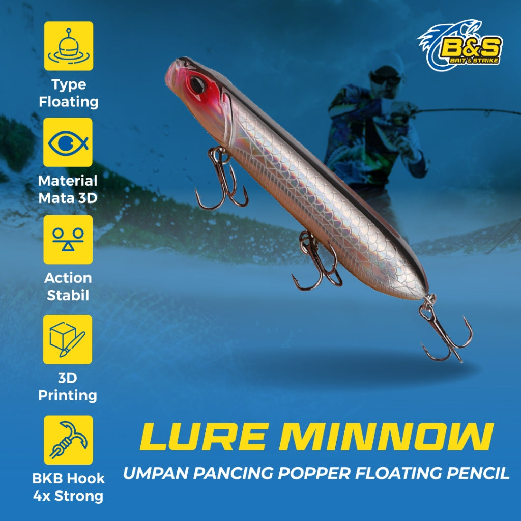 Umpan Pancing popper Floating 12g / 18g Lure Minnow Pencil MN082