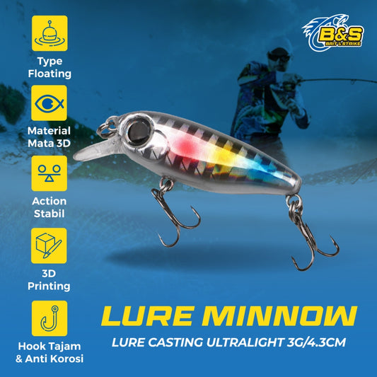 Lure Minnow 3g/4.3cm umpan pancing casting Ultralight MN087