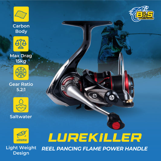 Asli Lurekiller FLAME KS2000 – KS4000 Reel Pancing Bahan Karbon Power Handle free 1pcs Spool RP006