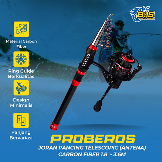 TERBARU !!! PROBEROS joran pancing 1.8M/2.1M/2.4M/2.7M/3M/3.6M Joran Pancing Telescopic / joran antena Carbon Fiber JP036