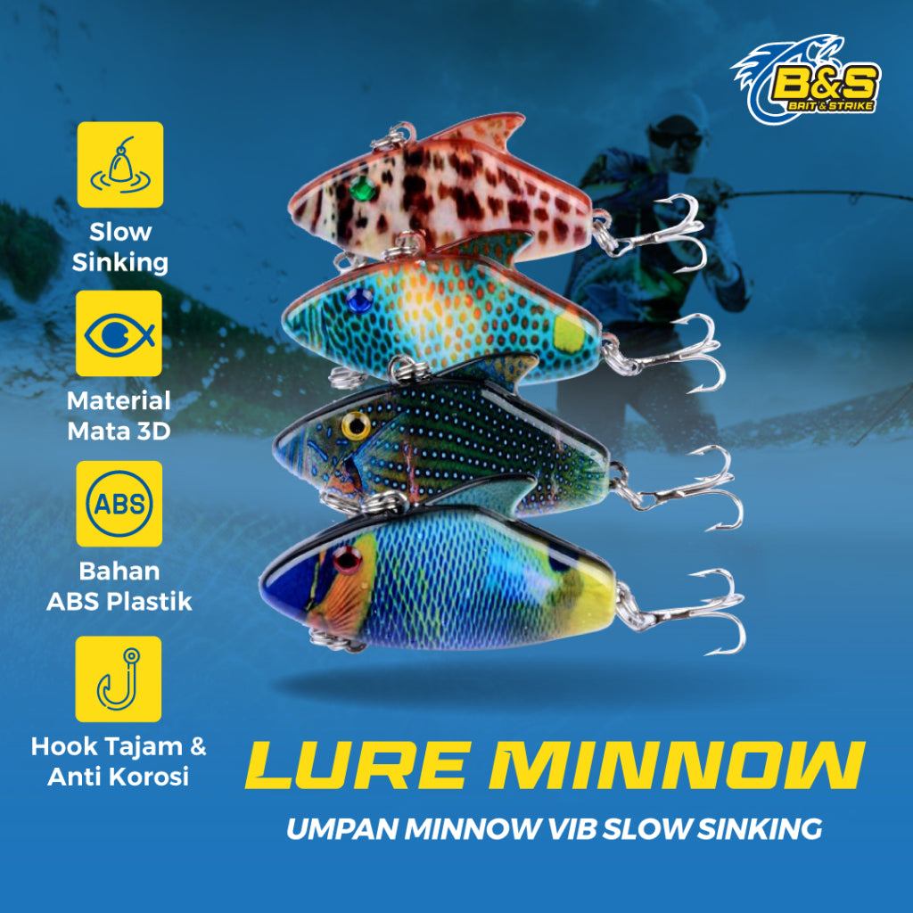 Umpan Pancing minnow VIB slow sinking 7.5g / 5.5cm lure minnow bahan ABS Plastik Keras MN076