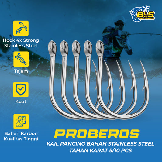 PROBEROS Kail Pancing 5/10pcs Bahan Stainless Steel Tahan Karat kuat dan tajam KUP173