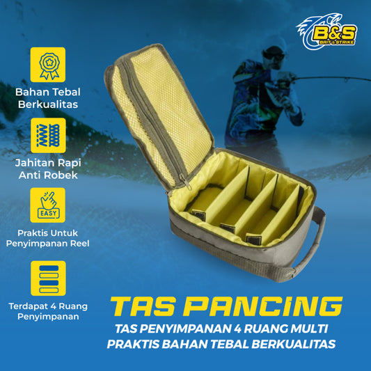 TAS penyimpanan REEL pancing 4 ruang multi praktis bahan tebal berkualitas TM009