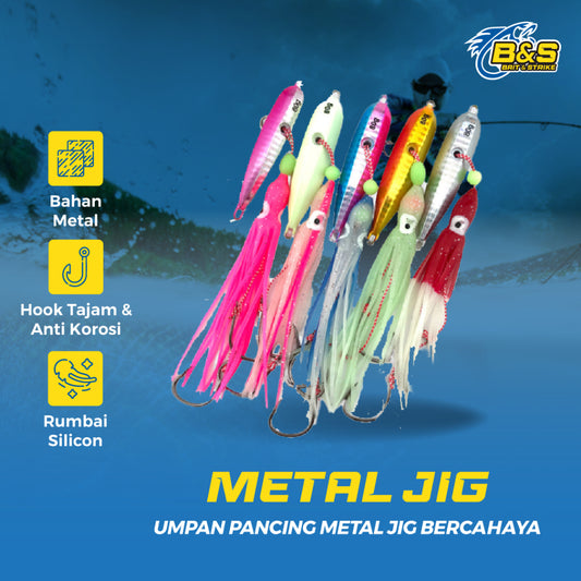 LureKiller Umpan Pancing Metal Jig Bercahaya 40G-200G Squid Hook Lembut menyala MJ033