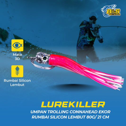 Lurekiller umpan trolling 80g/21cm umpan Marlin tenggiri tuna dan barracuda connahead ekor rumbai silicon lembut UP120
