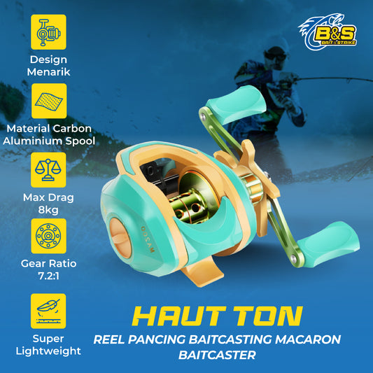 Reel Pancing BaitCasting HAUT TON Macaron Baitcaster max drag 8kg reel BC handle Kanan/Kiri Rasio 7.2:1 bearing 5+1BB RP017
