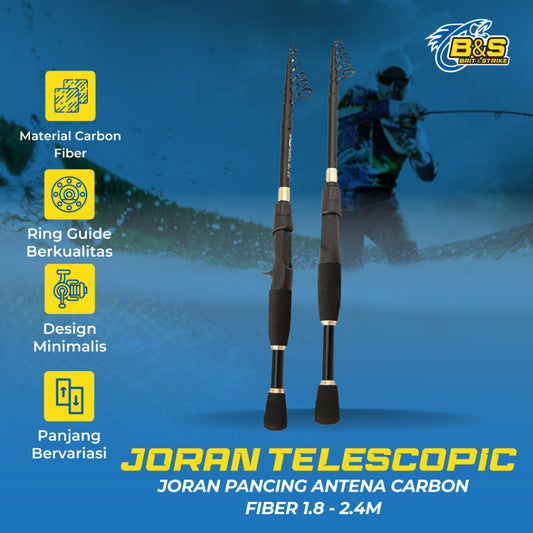 Joran Pancing telescopic / joran antena 1.8M/2.1M/2.4M bahan Carbon Fiber Fishing Rod JP037
