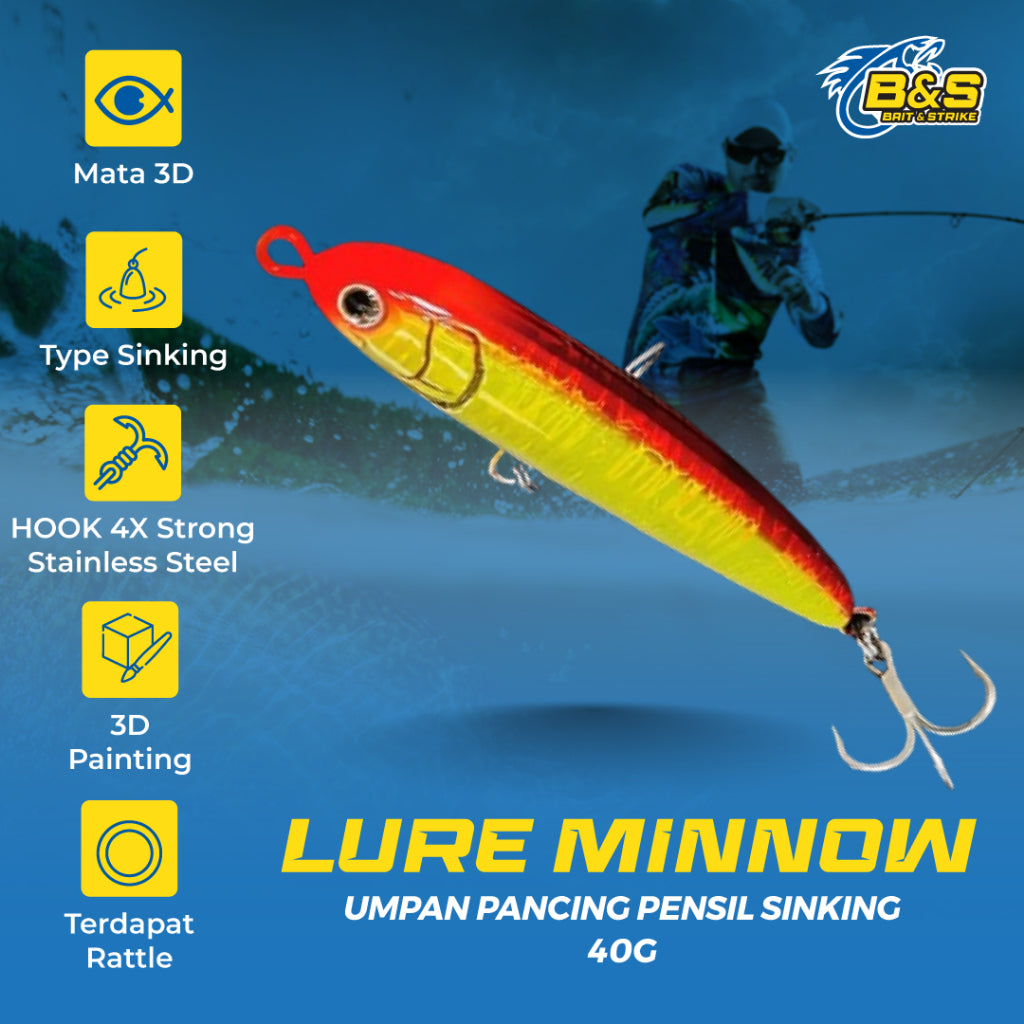 Umpan pancing pensil sinking 40G lure casting killer mata 3D MN212