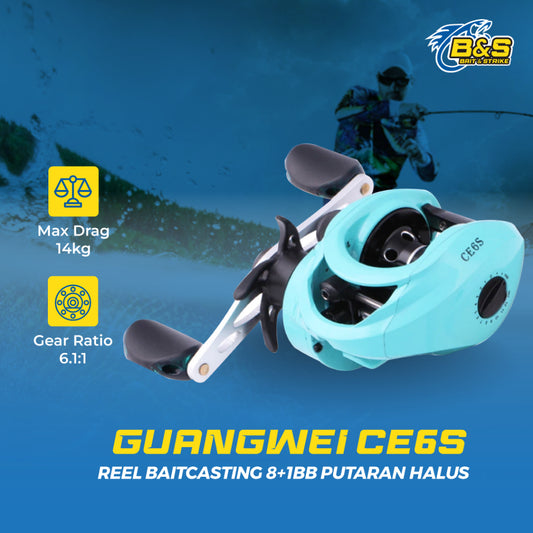 GUANGWEI Reel BC CE6S Rasio 6.1:1 Reel Baitcasting 8+1BB putaran halus RP027