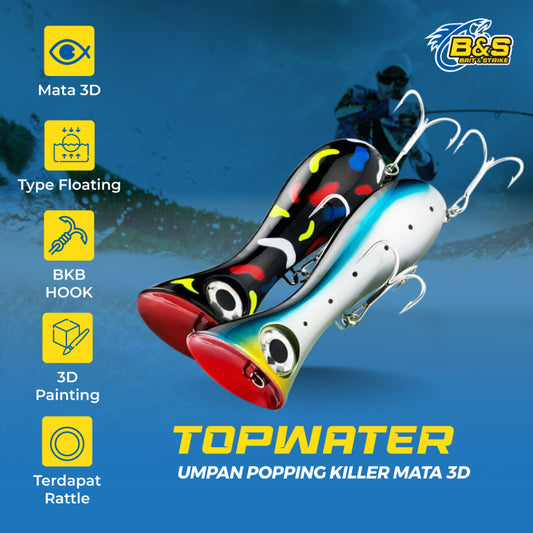 Lure popper 31g 95mm umpan popping killer mata 3D LP221