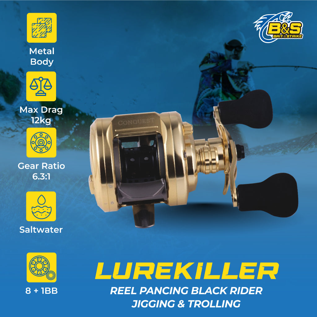 Reel Pancing Lurekiller Black Rider CQ200/CQ201 Reel jigging dan trolling handle kanan/kiri RP007