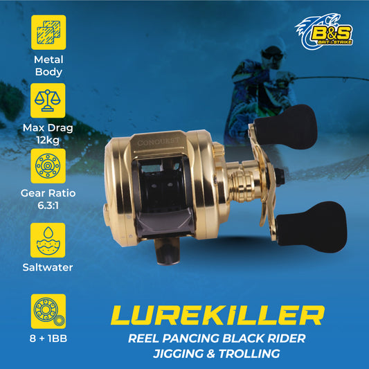 Reel Pancing Lurekiller Black Rider CQ200/CQ201 Reel jigging dan trolling handle kanan/kiri RP007