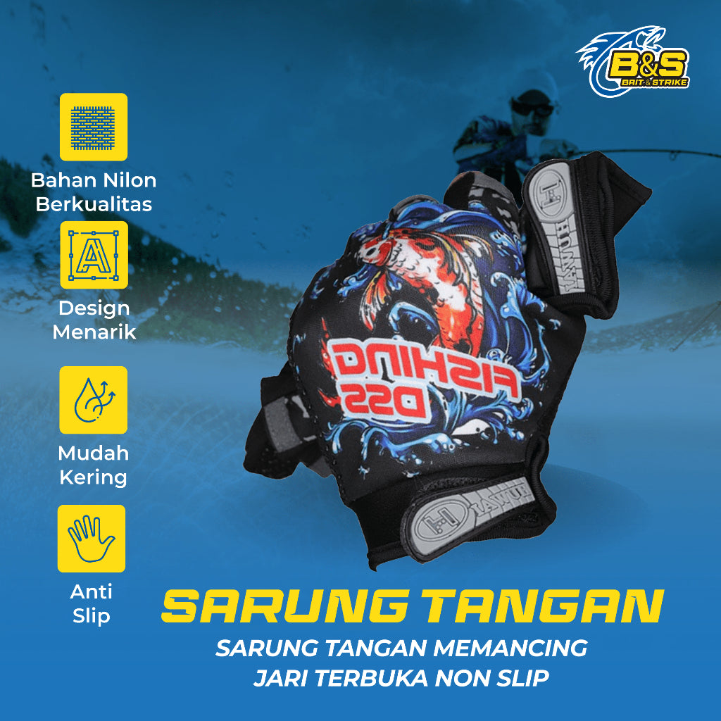 Sarung Tangan Memancing Pancing Jigging Casing Terbuka Jari Non-Slip ST001