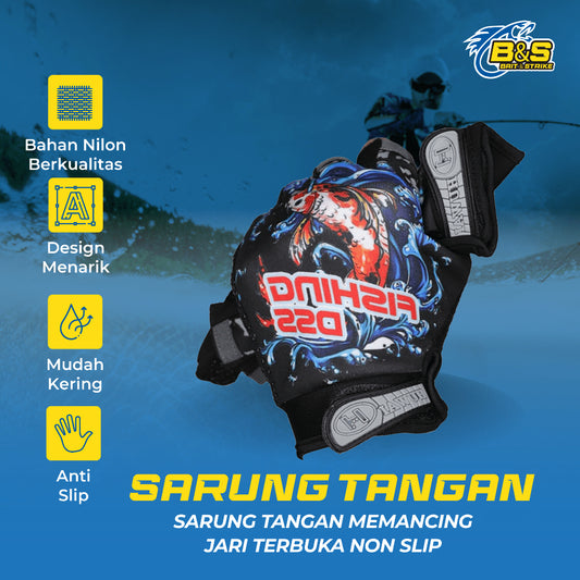 Sarung Tangan Memancing Pancing Jigging Casing Terbuka Jari Non-Slip ST001