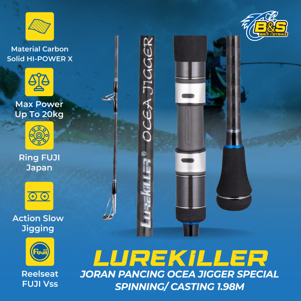 Lurekiller Ocea Jigger Joran Pancing jigging spesial bahan Hi-Power X 1.98m ring guide FUJI 662C spinning dan casting JP024