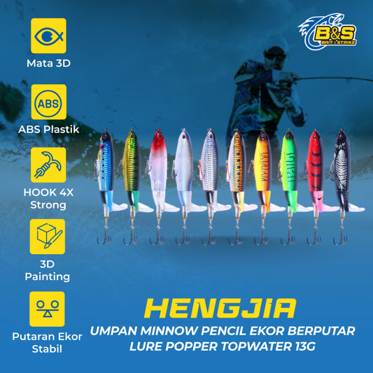 Hengjia umpan minnow pencil ekor berputar 13g lure popper topwater MN176