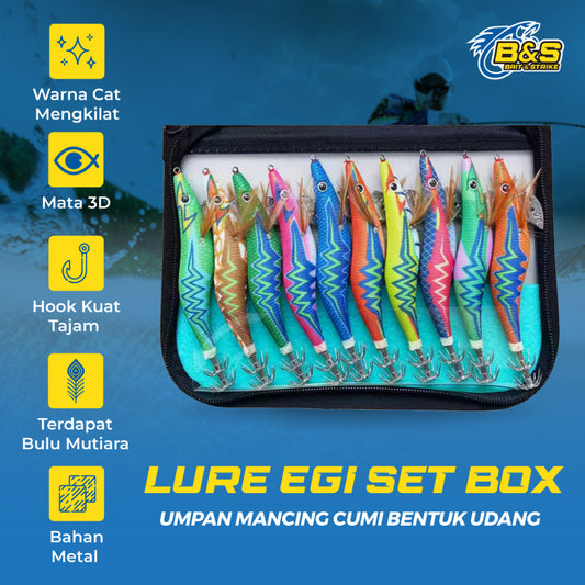 Lure Egi 1 set isi 10pcs & 5pcs umpan mancing cumi bentuk udang LE011