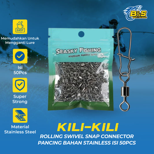 50Pcs rolling Swivel Snap Connector Bahan Stainless kili-kili pancing KUP166