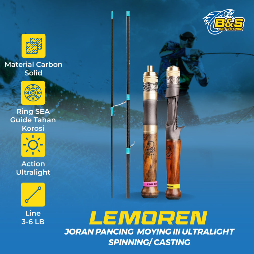 Joran pancing LEMOREN UL moying III 3-6lb Joran ultralight versi baru Joran spinning & casting bahan solid carbon JP019