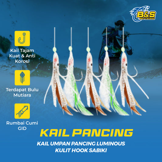Kail Pancing sabiki Umpan Pancing Bercahaya Gurita 5 Hook Sabiki Kotrekan KU004