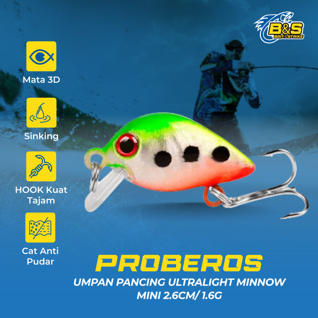 PROBEROS Umpan pancing Ultralight lure minnow mini 2.6cm/1.6g umpan casting UL MN135
